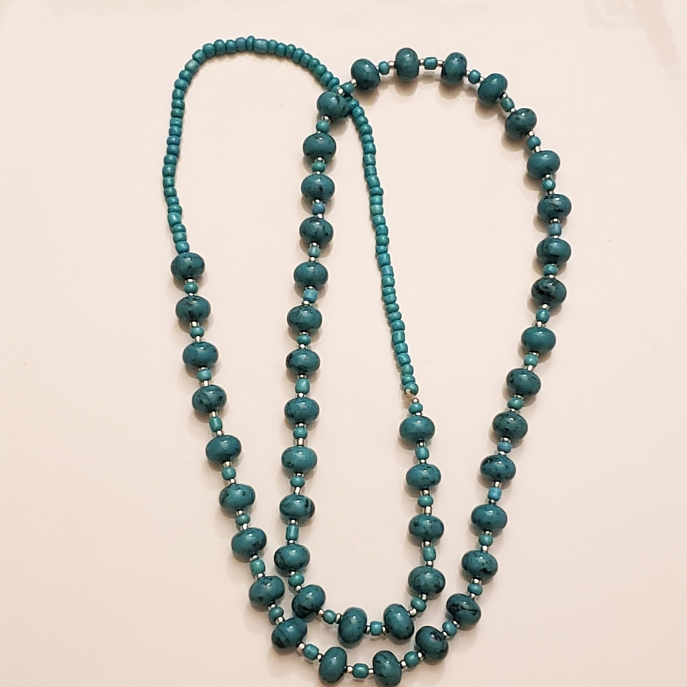 Turquoise Beaded Double Strand Necklace - Teal